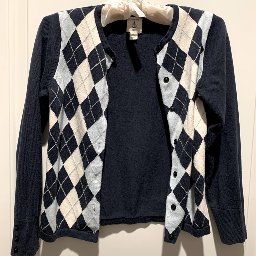 Lands’End youth cardigan.